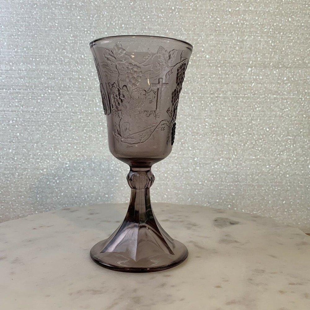 Vintage Tiara Indiana Purple Wine Glass Lords The Last Supper Chalice 7 Inch